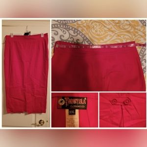 Red button detail pencil skirt
